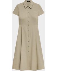 Theory - Good Linen Short-Sleeve Button-Front Midi Shirt Dress - Lyst