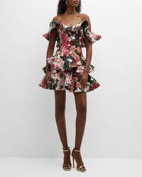Oscar de la Renta - Hollyhocks Floral-Print Off-The-Shoulder Ruffle Mini Dress - Lyst