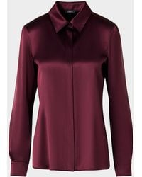Akris - Silk Satin Concealed-Front Button-Down Blouse - Lyst