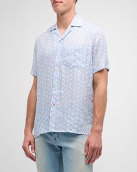 Isaia - Linen Geometric-Print Camp Shirt - Lyst