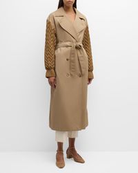 Max Mara - Cicladi Cable-Knit Sleeves Belted Long Trench Coat - Lyst