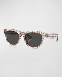 Burberry - Check Acetate & Plastic Round Sunglasses - Lyst
