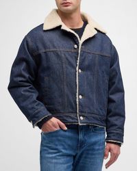 FRAME - Oversized Shearling Denim Jacket - Lyst