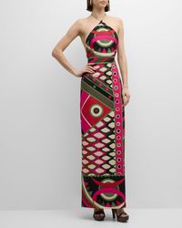 Emilio Pucci - Foulard-Print Silk Backless Halter Maxi Dress - Lyst