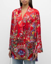 Camilla - Flared-Sleeve Double-Breasted Floral Silk Jacket - Lyst