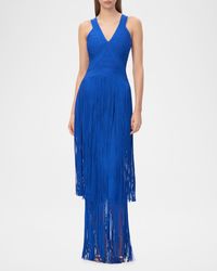 herve leger blue fringe dress Herve Leger Women's The Brigitte Gown - Blue - Size L