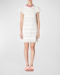 Carolina Herrera - Embroidered Mini Shift Dress With Ruffle Sleeves - Lyst