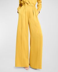 Alex Perry - High-Rise Double-Pleated Wide-Leg Satin Crepe Trousers - Lyst