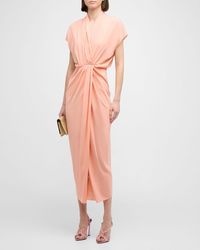 Giorgio Armani - Gathered Silk Draped Midi Dress - Lyst