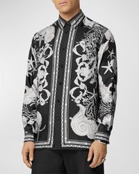 Versace - Printed Silk Button-Down Shirt - Lyst