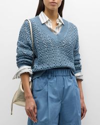 Brunello Cucinelli - Cotton Open-Work Knit Sweater - Lyst