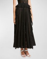 Chloé - A-Line Broderie Anglaise Knit Skirt With Cascading Ruffles - Lyst