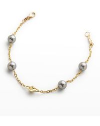 Pearls By Shari - 18k Yellow Gold 8mm Gray Tahitian 4-pearl And Cube Bracelet, 7"l - Lyst