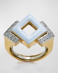 David Webb - Double Diamond White Enamel Gold And Platinum Ring, Size 6.5 - Lyst