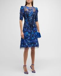 Teri Jon - Beaded Floral-Embroidered A-Line Midi Dress - Lyst