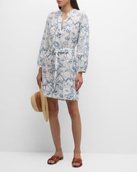 120% Lino - Floral-Print Blouson-Sleeve Linen Mini Dress - Lyst