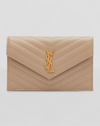 Saint Laurent - Cassandre Envelope Leather Wallet On Chain - Lyst