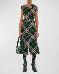 Burberry - Belted Check Midi Dress - Lyst