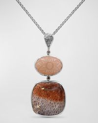 Stephen Dweck - Hand Carved Moonstone Petrified Tree Fern And Champagne Diamond Pendant - Lyst