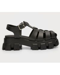 Prada - T-Strap Brushed Leather Mary Jane Shoes - Lyst