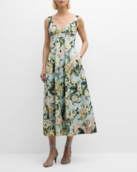 Cara Cara - Naples Pleated Floral Silk Sleeveless Midi Dress - Lyst
