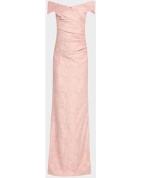 Teri Jon - Off-Shoulder Metallic Jacquard Column Gown - Lyst