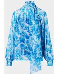 Akris - Whitecaps Printed Tie-Neck Silk Blouse - Lyst