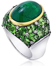 Alexander Laut - Emerald Oval Ring With Tsavorite And Diamonds, Size 7 - Lyst
