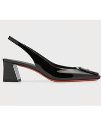 Santoni - Lemon Patent Buckle Slingback Pumps - Lyst