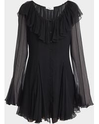Chloé - Ruffle Long-Sleeve Silk Mousseline Mini Dress - Lyst