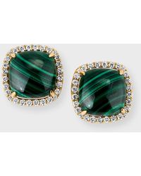 Frederic Sage - 18k Yellow Gold Cushion Cabochon Malachite Earrings With Diamond Halos - Lyst