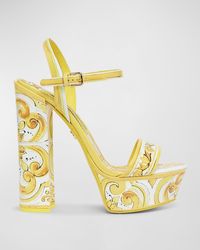 Dolce & Gabbana - Formal Tile-Print Leather Platform Sandals - Lyst