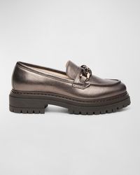 Nero Giardini - Metallic Leather Chain Lug-Sole Loafers - Lyst