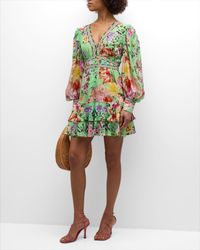 Camilla - Button-Front Frill Tiered Silk Mini Dress - Lyst