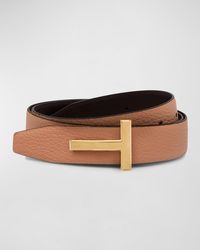 Tom Ford - T Buckle Grain Leather Belt - Lyst