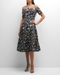 Teri Jon - Floral-Embroidered Off-Shoulder Midi Dress - Lyst