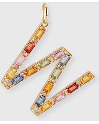 Kastel Jewelry - 14k Yellow Gold Initial W Multi-color Sapphire And Diamond Pendant - Lyst