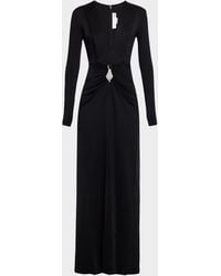 Victoria Beckham - Plunging Gathered Crystal Long-Sleeve Gown - Lyst