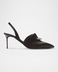 Balmain - 75Mm Opa Noir Pierced Satin Slingback Pumps - Lyst