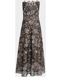 Marchesa - Strapless Embroidered Applique Tulle Midi Dress - Lyst