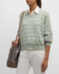 Brunello Cucinelli - V-Neck Alpaca Cotton Striped Knit Sweater - Lyst