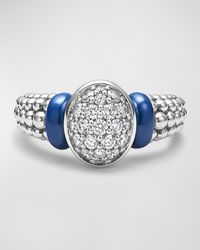 Lagos - Blue Caviar Marine Ceramic And Smooth Diamond Oval Pave Ring - Lyst