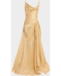 Oscar de la Renta - Butterfly Cowl-Neck Lame Gown With Slit - Lyst