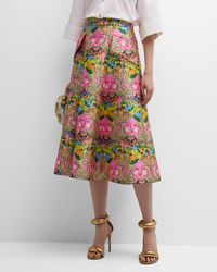 Maison Common - Face-Print Belted Midi A-Line Skirt - Lyst