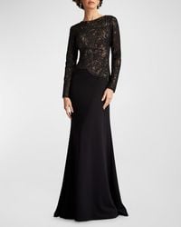 Tadashi Shoji - A-Line Crepe And Sequin Lace Gown - Lyst