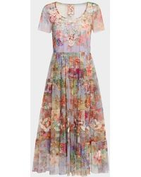 Johnny Was - Yasmine Tiered Floral-Print Mesh Midi Dress - Lyst