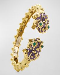 David Webb - Yellow Gold Baby Frog Bangle With Emeralds - Lyst