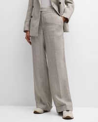 Brunello Cucinelli - Mid-rise Straight-leg Herringbone Linen Trousers - Lyst