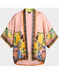 Etro - Kesa Printed Silk Short-Sleeve Open Jacket - Lyst