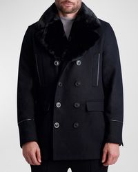 Karl Lagerfeld - Wool Peacoat W/ Faux Fur Collar - Lyst
